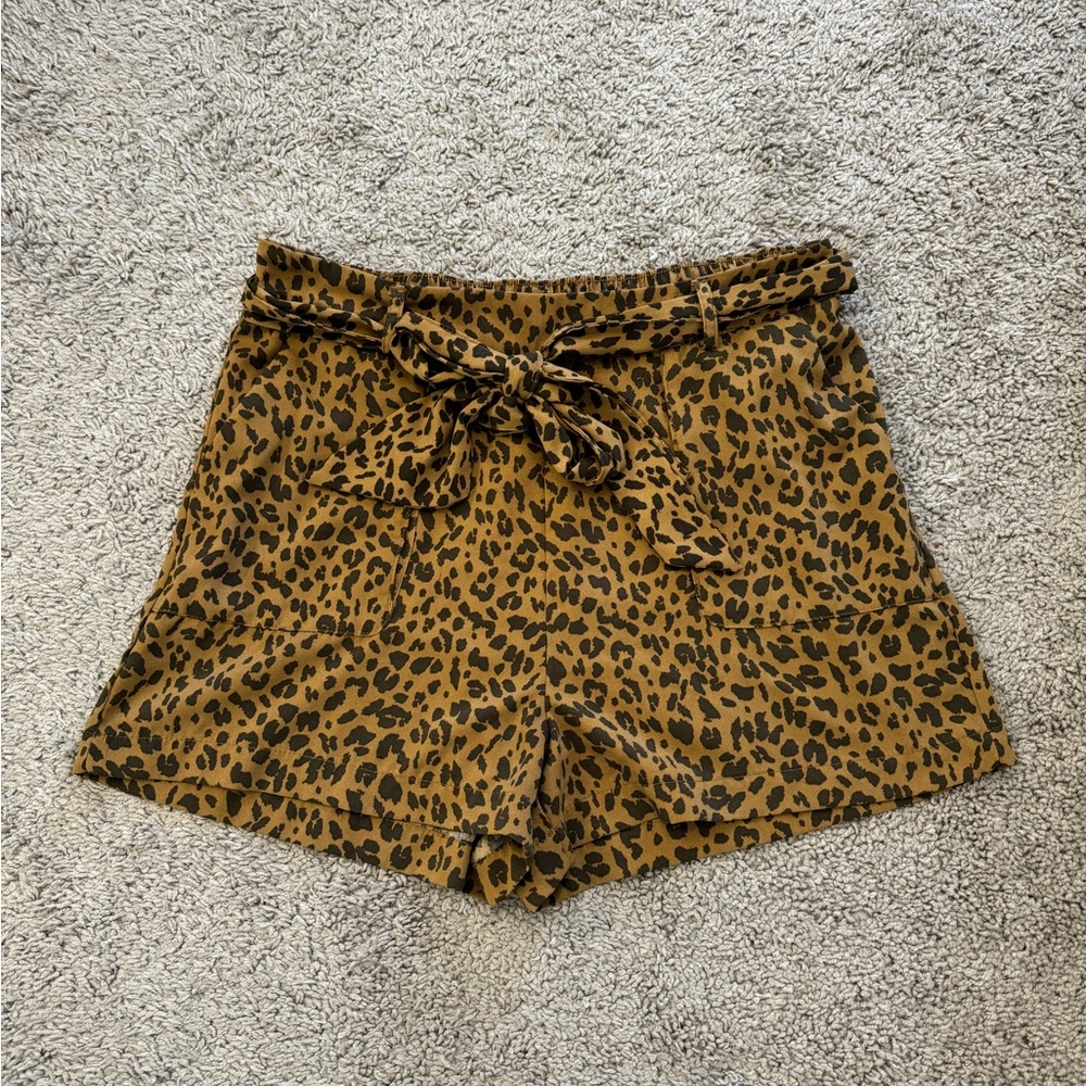 A New Day Women's Leopard Cheetah Print High Rise Tie Waist Shorts